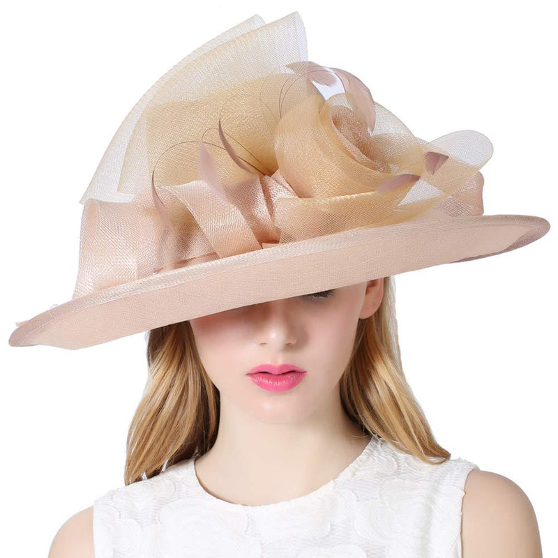 [Australia] - Koola's hats Women 3 Layers Sinamay Kentucky Derby Church Sun Summer Hats Champagne 