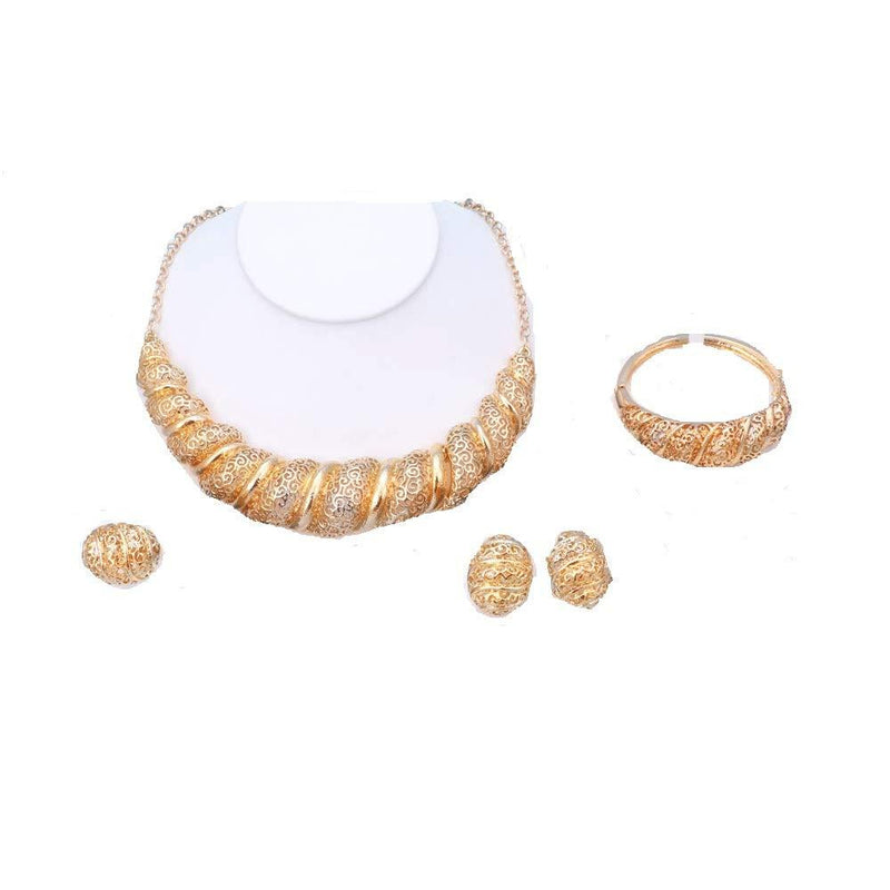 [Australia] - OUHE 18K Gold Plated Shinning Wide Necklace Crystal Jewelry Sets Necklace Earrings Bracelet Ring Jewelry Set for Wedding ouhe21 