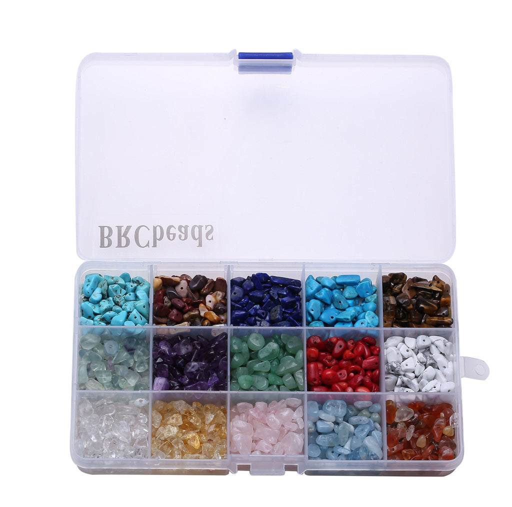 [Australia] - Gemstone Beads, BRCbeads Natural Chips 15 Color Assorted Box Loose Beads 7~8mm Crystal Energy Stone Healing Power for Jewelry Making(Plastic Box is Included) 