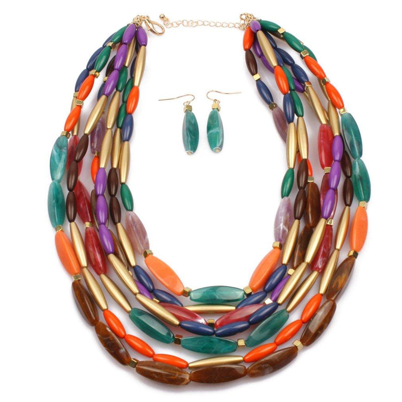 [Australia] - Thkmeet Multilayer Colored Bead Pendant Statement Necklace Earrings for Women Girl Jewelry 