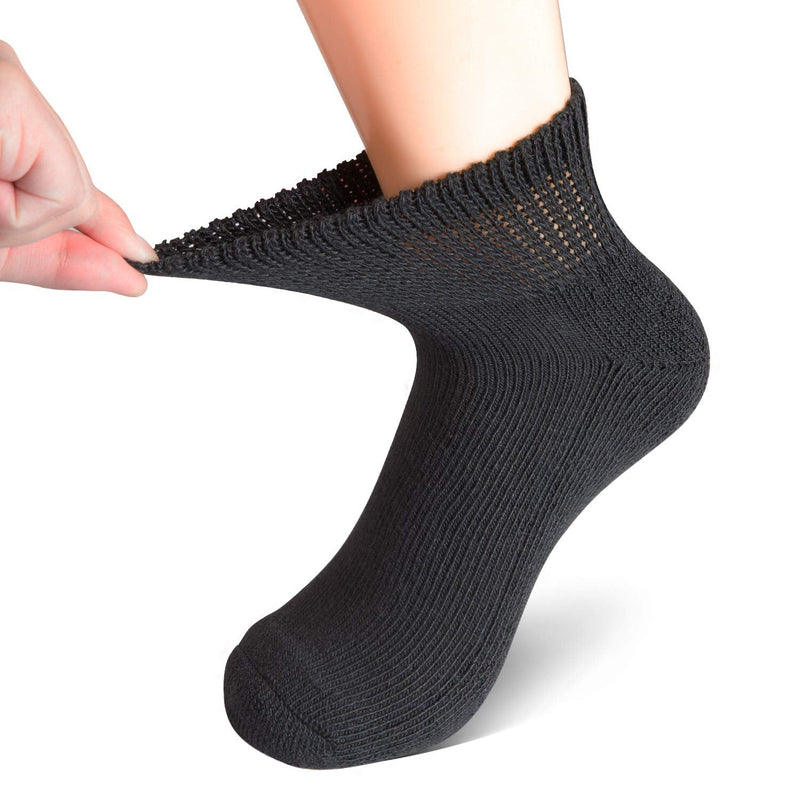 [Australia] - +MD Diabetic Quarter Socks for Men & Womens Non Binding Top for Swollen Feet 6 Pack 9-11 Black(6pairs) 