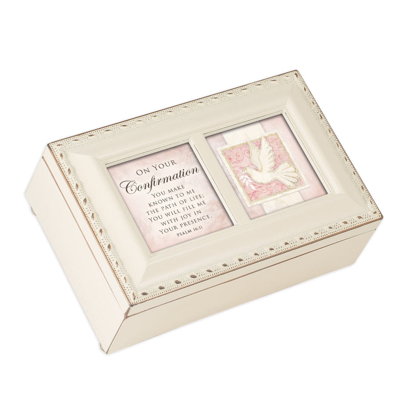 [Australia] - Cottage Garden On Your Confirmation Matte Ivory Jewelry Music Box Plays Ave Maria 