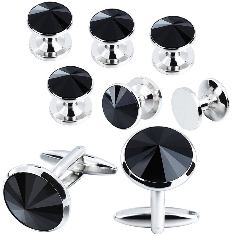 [Australia] - Mens Cuff links and Shirt Stud Set Tuxedo Accessories Wedding Business Small 6-Silver 