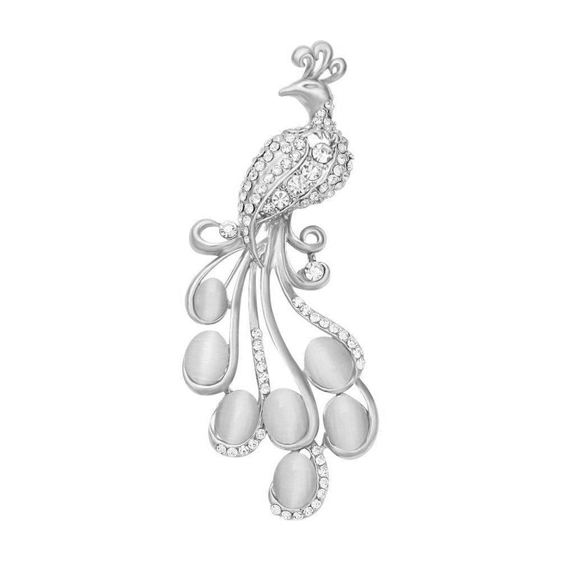 [Australia] - MANZHEN Womens Gorgeous Crystal Opal Peacock Bird Brooch Pin Jewelry for Party Silver 