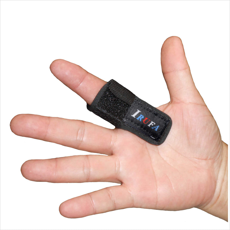 [Australia] - IRUFA, FS-OS-11, 3D Breathable Fabric Finger Splint, Stabilizer Brace Wrap Support for Trigger Broken, Curved Bent Mallet Locking Finger, Dislocation, Straightener, , Pain Relief Black, One PCS 