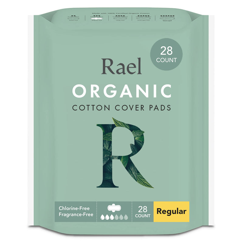 [Australia] - Rael Organic Cotton Cover Pads - Regular Absorbency, Unscented, Ultra Thin Pads with Wings for Women (Regular, 28 Count) 28 Count (Pack of 1) 