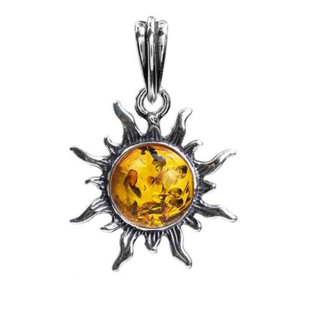 [Australia] - Light Amber Sterling Silver 925 Round Sun Pendant 