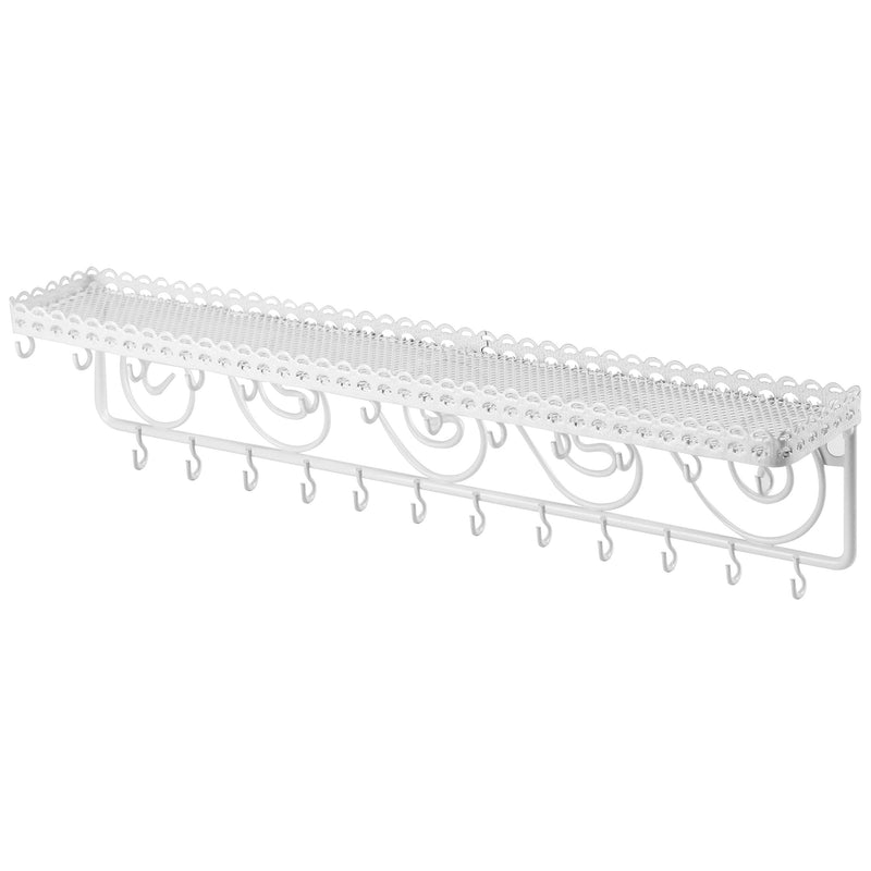 [Australia] - MyGift Wall Mounted Metal Jewelry & Cosmetics Display Shelf with 25 Necklace Hooks and Scrollwork Design White 