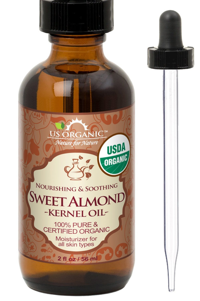 [Australia] - New_US Organic Sweet Almond Kernel Oil, USDA Certified Organic,100% Pure & Natural, Cold Pressed Virgin, Unrefined in Amber Glass Bottle w/Glass Eyedropper for Easy Application (2 oz (56 ml)) 2 Ounce (56 ml) 