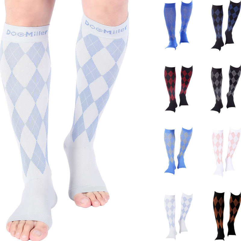 [Australia] - Doc Miller Open Toe Compression Socks Women 20-30mmHg, 1 Pair Toeless Socks for Women and Men - Argyle Design Medium Gray.blue Open Toe 