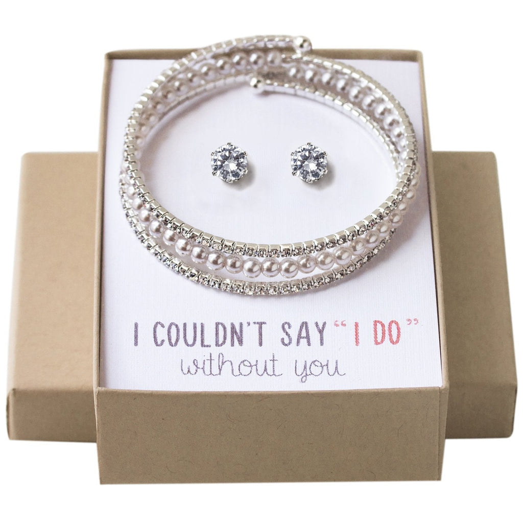 [Australia] - A+O Wedding Jewelry Set, Pearl Bracelet and Earring Set Gift for Bridesmaids Bridal Party 