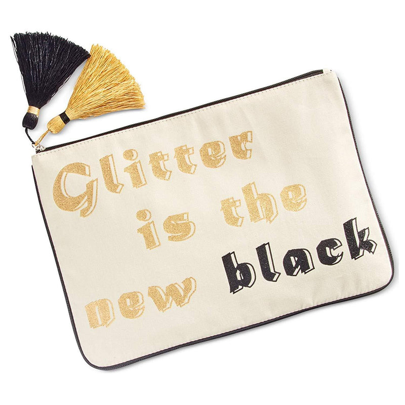 [Australia] - Madden Girl 'Glitter Is The New Black' 14x10-in Large Glitter Zippered Cosmetic or Pencil Bag Pouch 