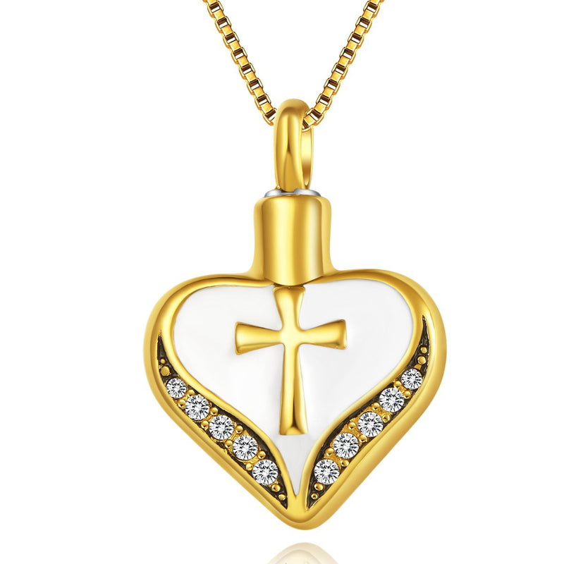 [Australia] - UNY Stainless Steel Heart Shape with Cross Cremation Jewelry Urn Necklace pet Memorial Pendant Keepsake 