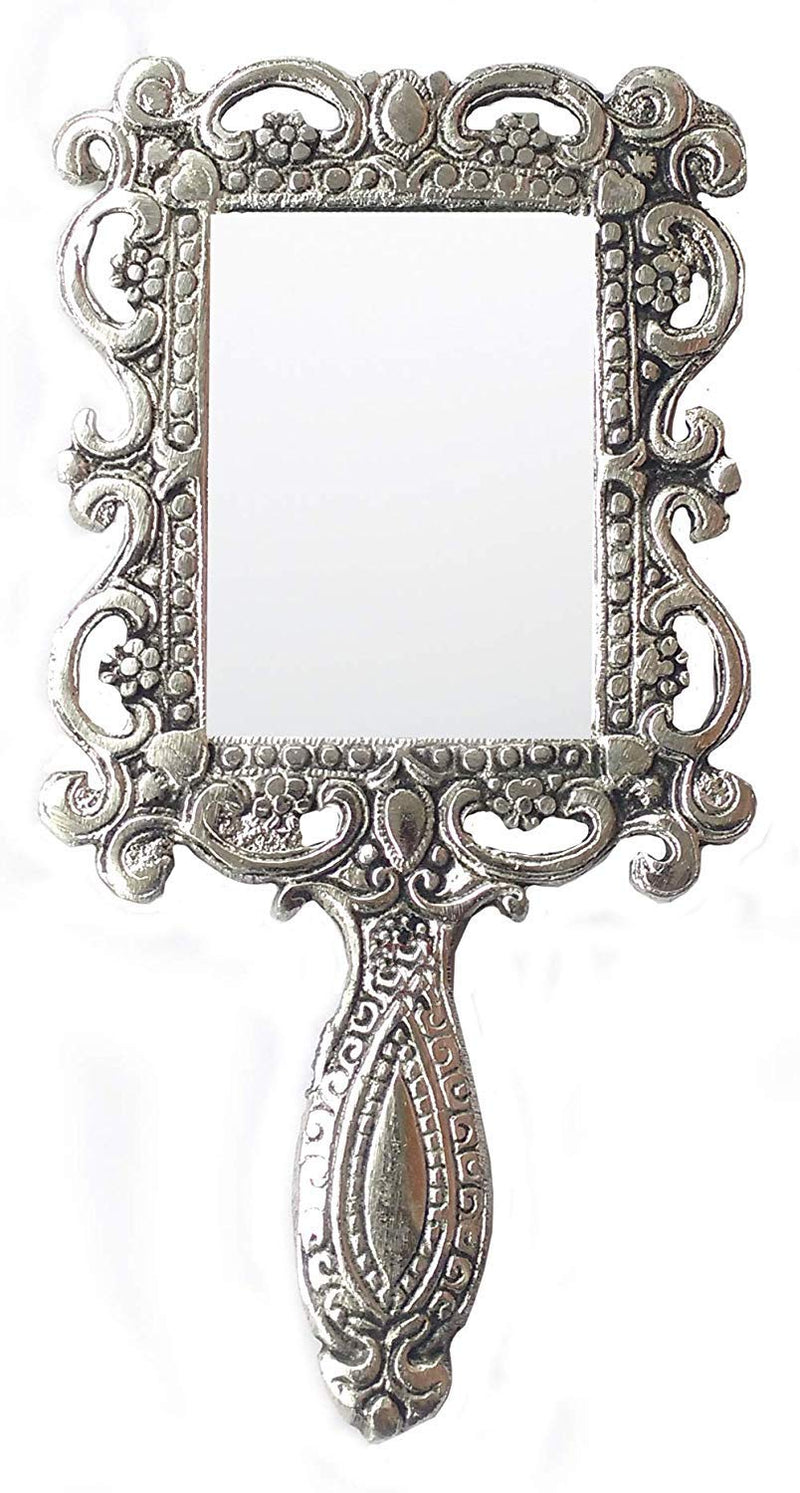 [Australia] - Rastogi Handicrafts German Silver Tone Purse Mirror Hand Mirrors Lovely Antique Actress Mack-up kit 