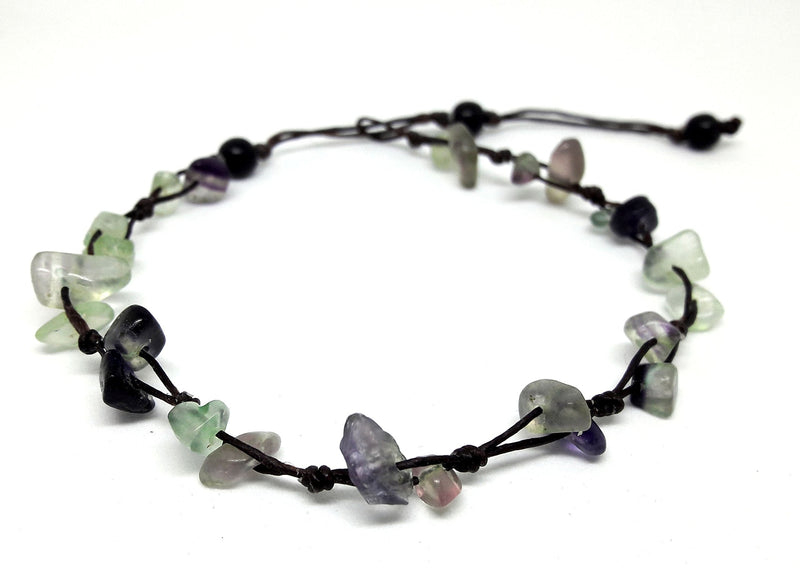 [Australia] - LAVIP Leather Purple and Green Fluorite Color Bead Anklet or Bracelet 26 cm.Handmade 