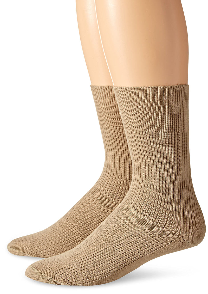 [Australia] - Carolina Ultimate Men's Diabetic Non-Binding Dress Crew Socks 2 Pack Medium Khaki 