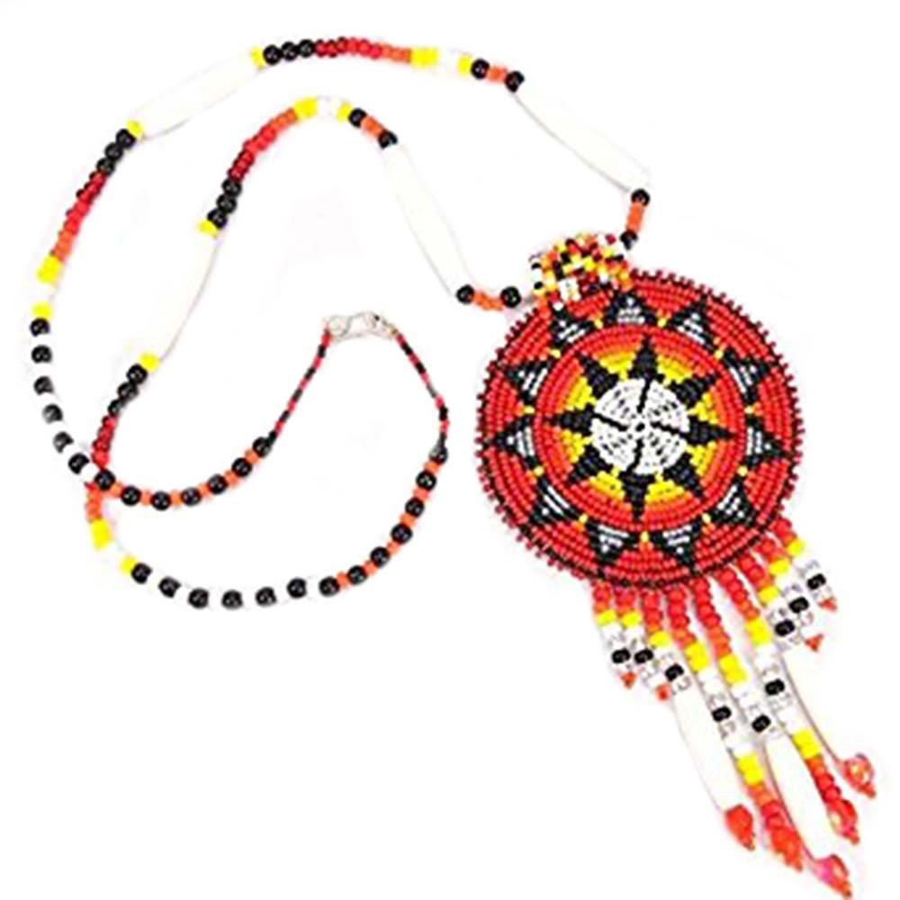 [Australia] - La vivia Handmade RED Seed Beads Long Medallion Star FIRE Beaded Necklace Earrings Set S-51-SB-10 