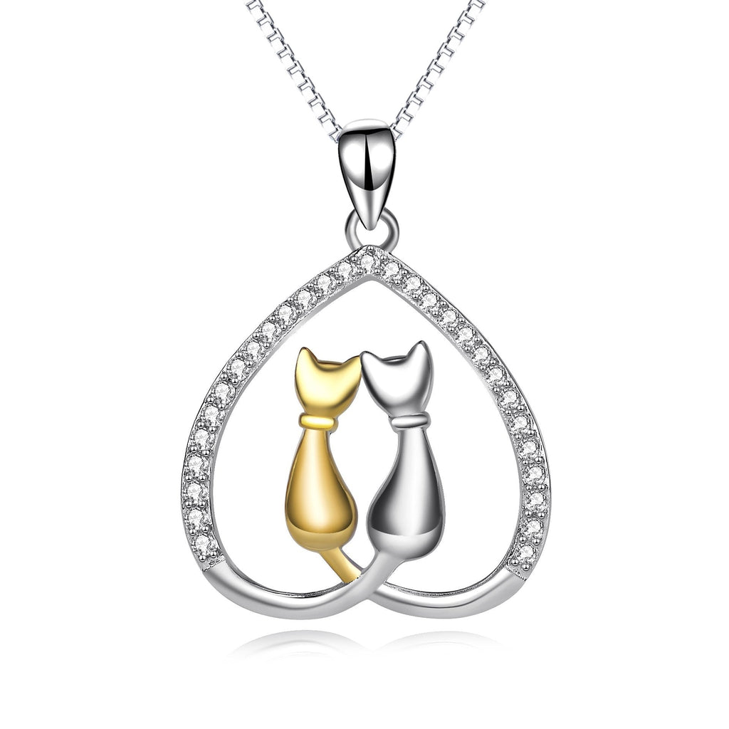 [Australia] - YFN Couples Cat Necklaces 925 Sterling Silver Two-tone Eternal Love Heart Cat Jewelry Valentine Gifts for Her Girlfriends 