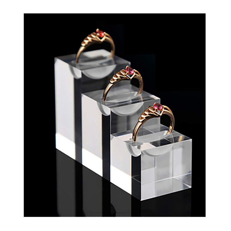 [Australia] - Clear Acrylic Display Stands for Rings High Grade Shiny Blocks Trade Show Exhibit Photo Props 3PC Set 3-pc Ring Holder 