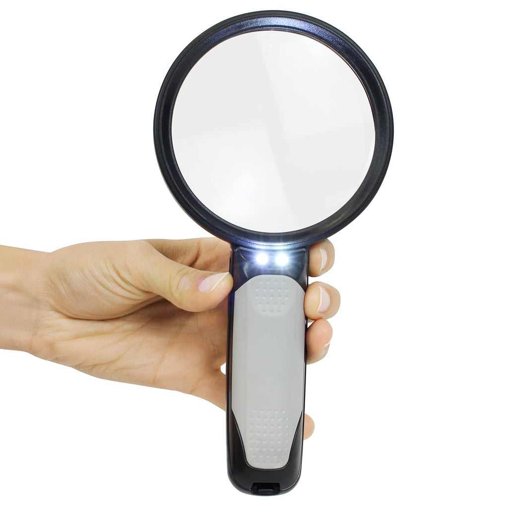 [Australia] - Magnifying Glass with Light - Lighted LED Magnifier Glass for Reading - Kids Handheld Glasses - Large, Portable 5X 10x Lenses - Jewelry Loupe with Light - Anti Glare Zoom for Seniors - Lightweight 