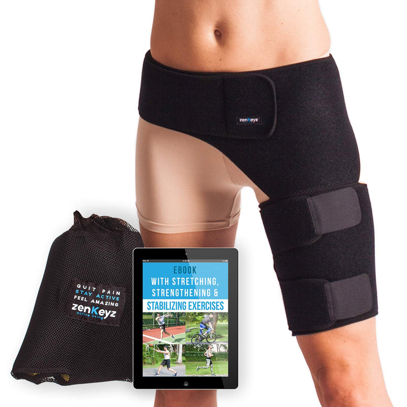 [Australia] - Groin Support and Hip Brace for Men & Women- Compression Wrap for Thigh Quad Hamstring Joints Sciatica Nerve Pain Relief Zenkeyz Leg Strap 2 Straps Design 