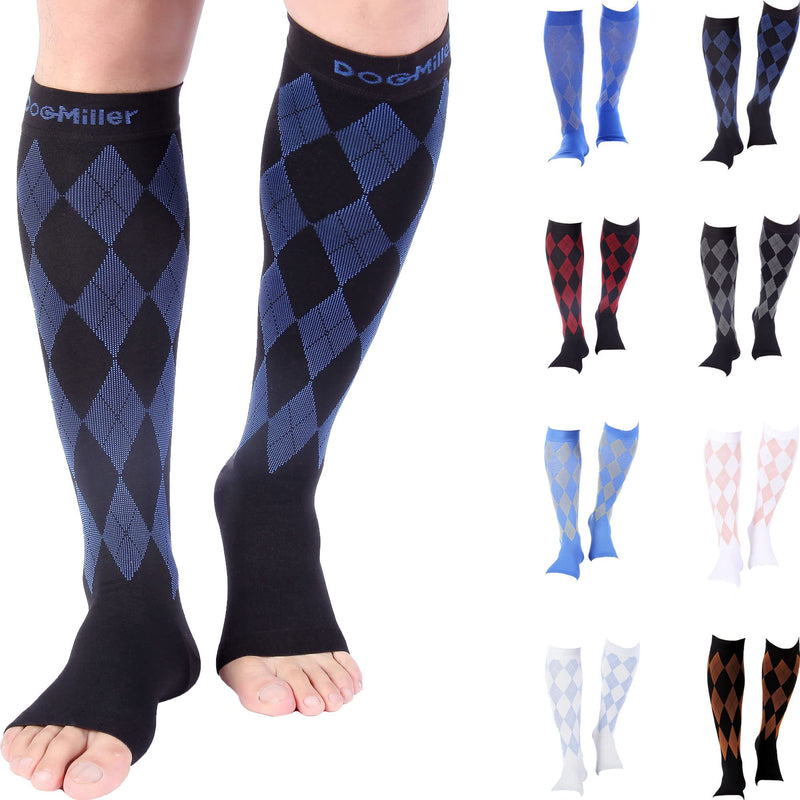 [Australia] - Doc Miller Open Toe Compression Socks Women 20-30mmHg, 1 Pair Toeless Socks for Women and Men - Argyle Design Small Black.blue Open Toe 