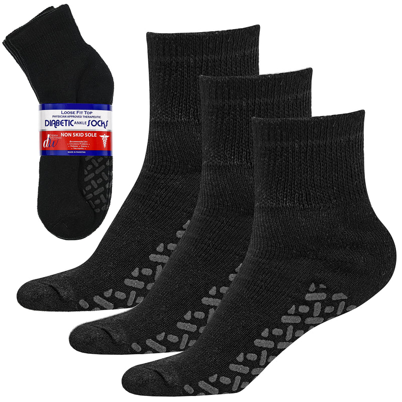 [Australia] - Debra Weitzner Loose Fit Non-Binding Sock - Diabetic Non-Slip Socks for Men and Women - Ankle 3Pk Black Ankle Black With Grips 13-15 