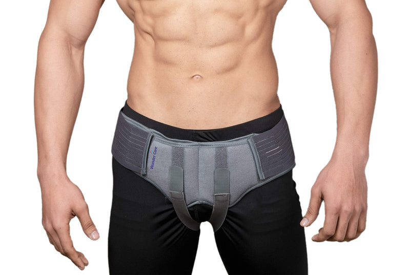 [Australia] - Wonder Care- Grey Inguinal Hernia Support Truss Brace for Single/Double Inguinal or Sports Hernia with Two Removable Compression Pads & Adjustable Groin Straps Surgery & Injury Recovery Belt- Large Large (Pack of 1) Double 
