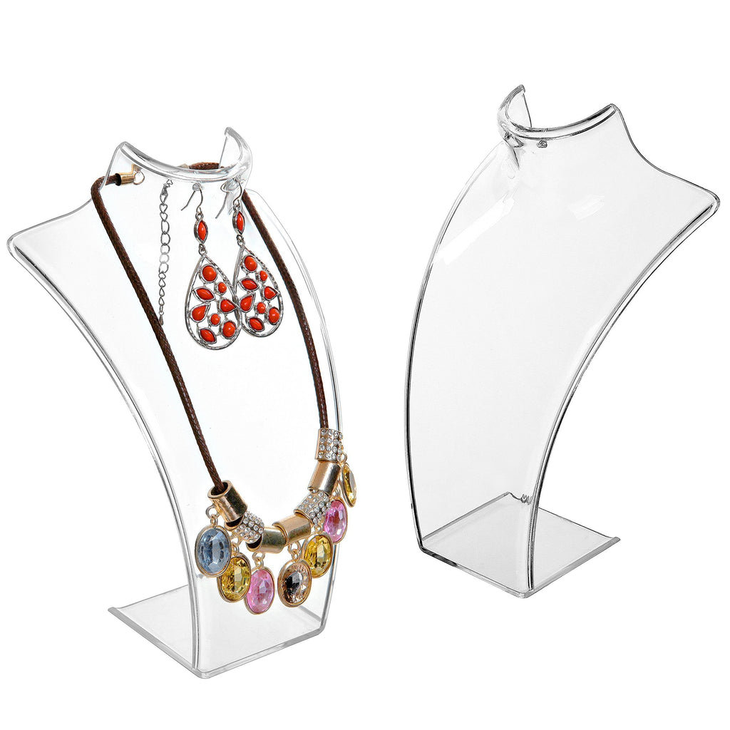 [Australia] - MyGift 8-Inch Clear Acrylic Necklace & Earring Jewelry 3D Bust Display Stand, Set of 2 Clear, Set of 2 