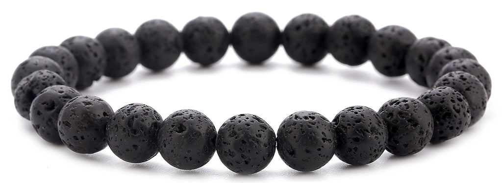 [Australia] - Hamoery Men Women 8mm Natural Stone Lava Rock Diffuser Bracelet Elastic Yoga Agate Beads Bracelet Bangle-21014 A-Lava Stone 