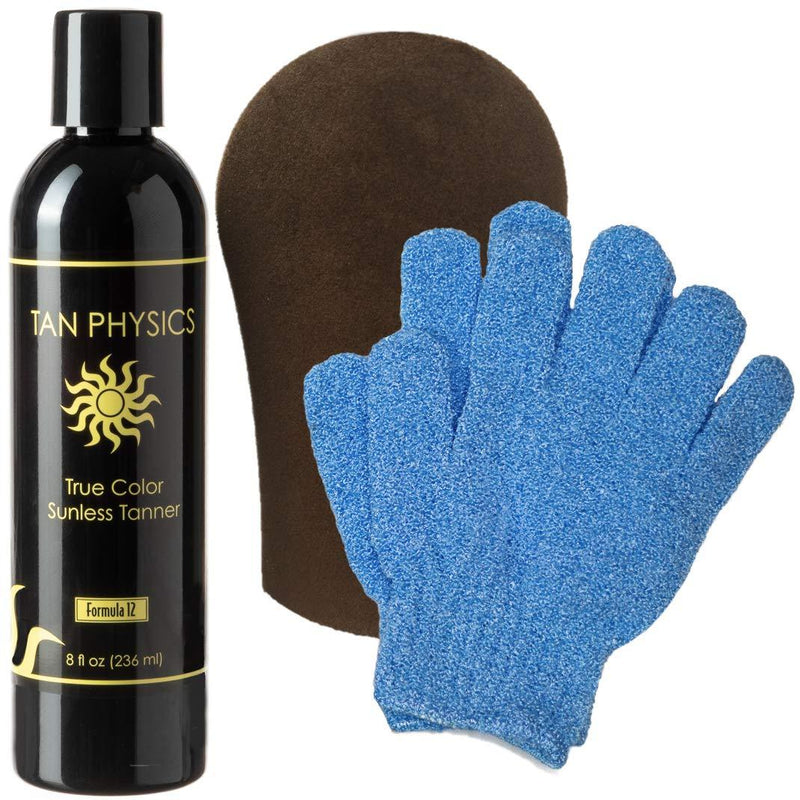 [Australia] - Tan Physics True Color Tanner 8 Ounces w/FREE Tanning Mitt and Exfoliation Gloves by Sans-Sun 