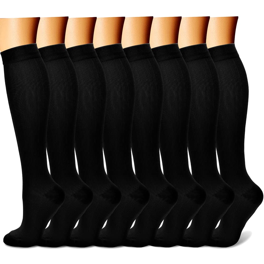 [Australia] - CHARMKING Compression Socks for Women & Men Circulation (8 Pairs)15-20 mmHg is Best Support for Athletic Running,Cycling Large-X-Large 02 Black/Black/Black/Black/Black 