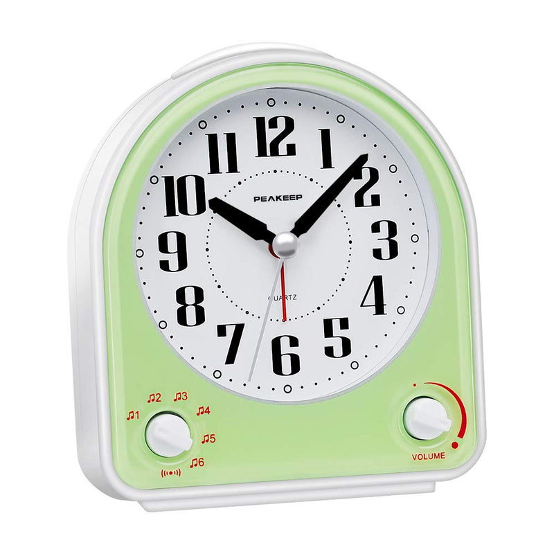 [Australia] - Peakeep Non-Ticking Silent Alarm Clock, Optional 7 Wake-up Sounds with Volume Control, Nightlight and Snooze, AA Battery Operated and Included (Green) Green 