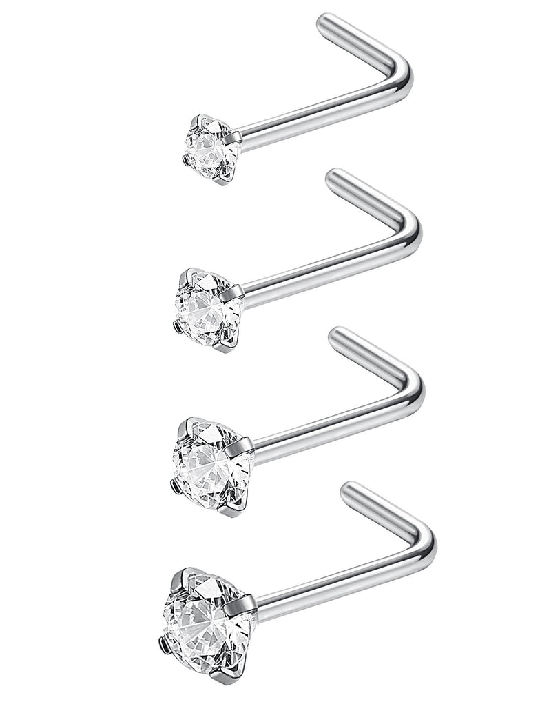 [Australia] - Jstyle 20G 4-15 Pcs Stainless Steel Nose Rings Studs L-Shape Piercing Body Jewelry 1.5mm 2mm 2.5mm 3mm A: 4 Pcs Silver-tone 