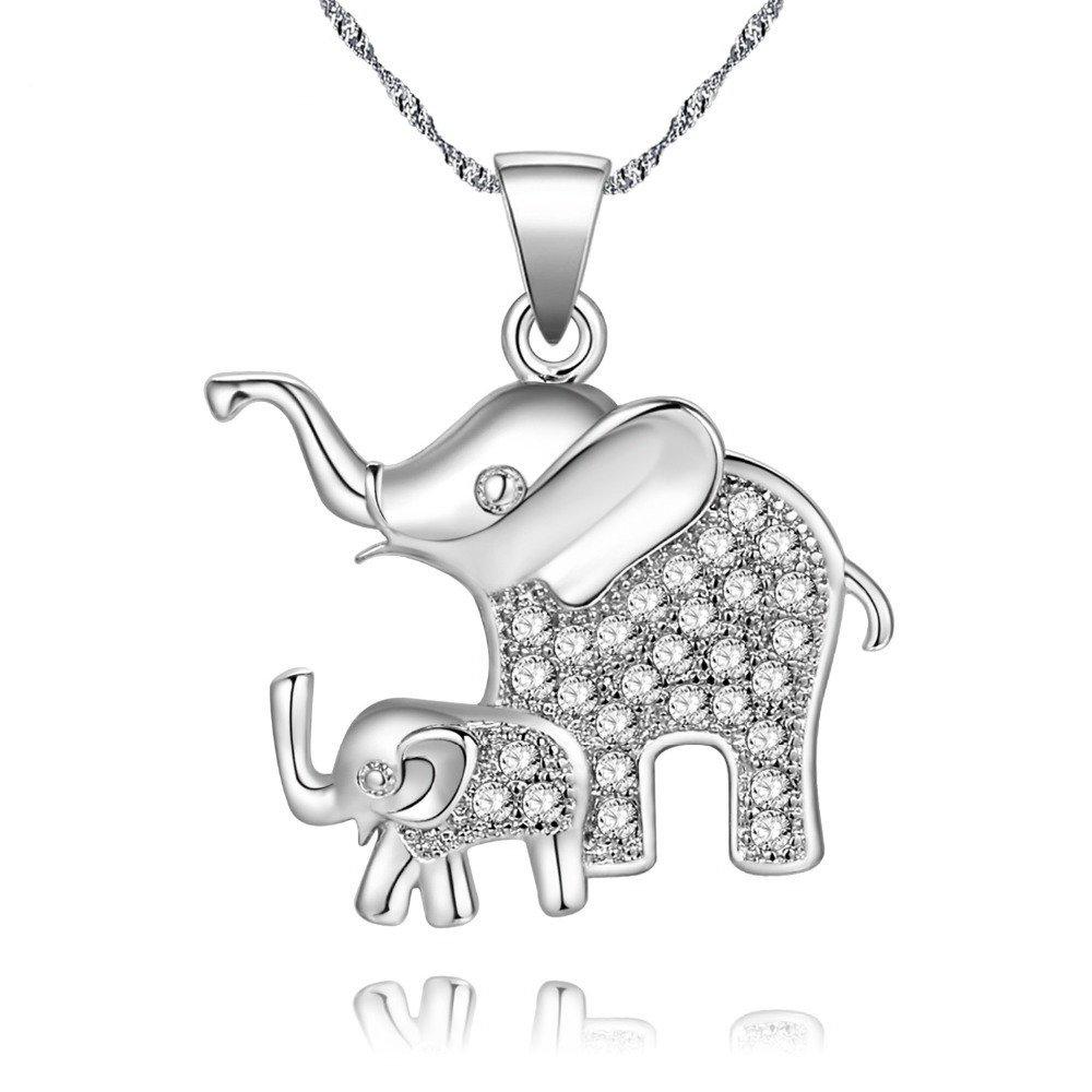 [Australia] - Uloveido Mother Day Necklace Mom and Kid Good Luck Elephant Pendant Necklace Silver Color Jewelry Gift for Mothers Gift for Mom Wife from Daughter PN4373 