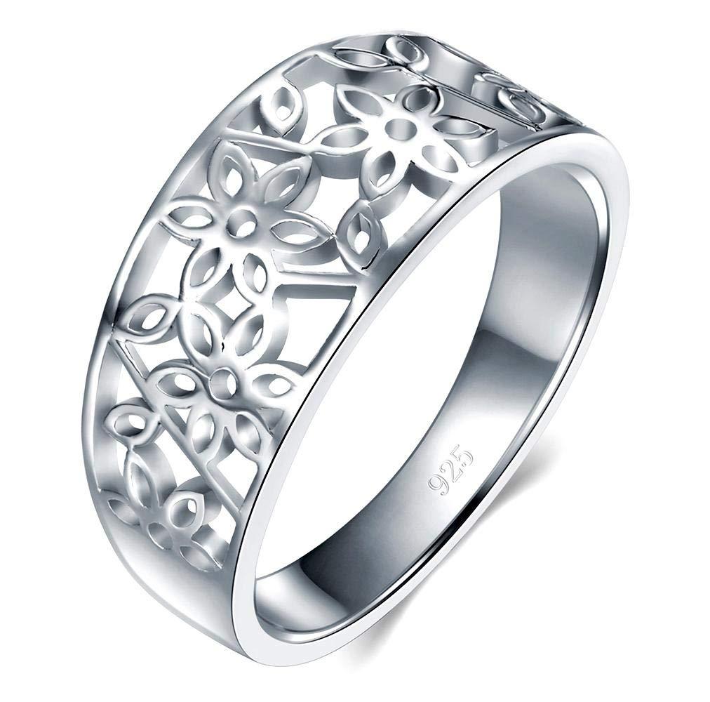[Australia] - BORUO 925 Sterling Silver Ring, BoRuo High Polish Tarnish Resistant Comfort Fit Victorian Leaf Filigree Vintage Style Ring, Benefiting The American Red Cross 10 