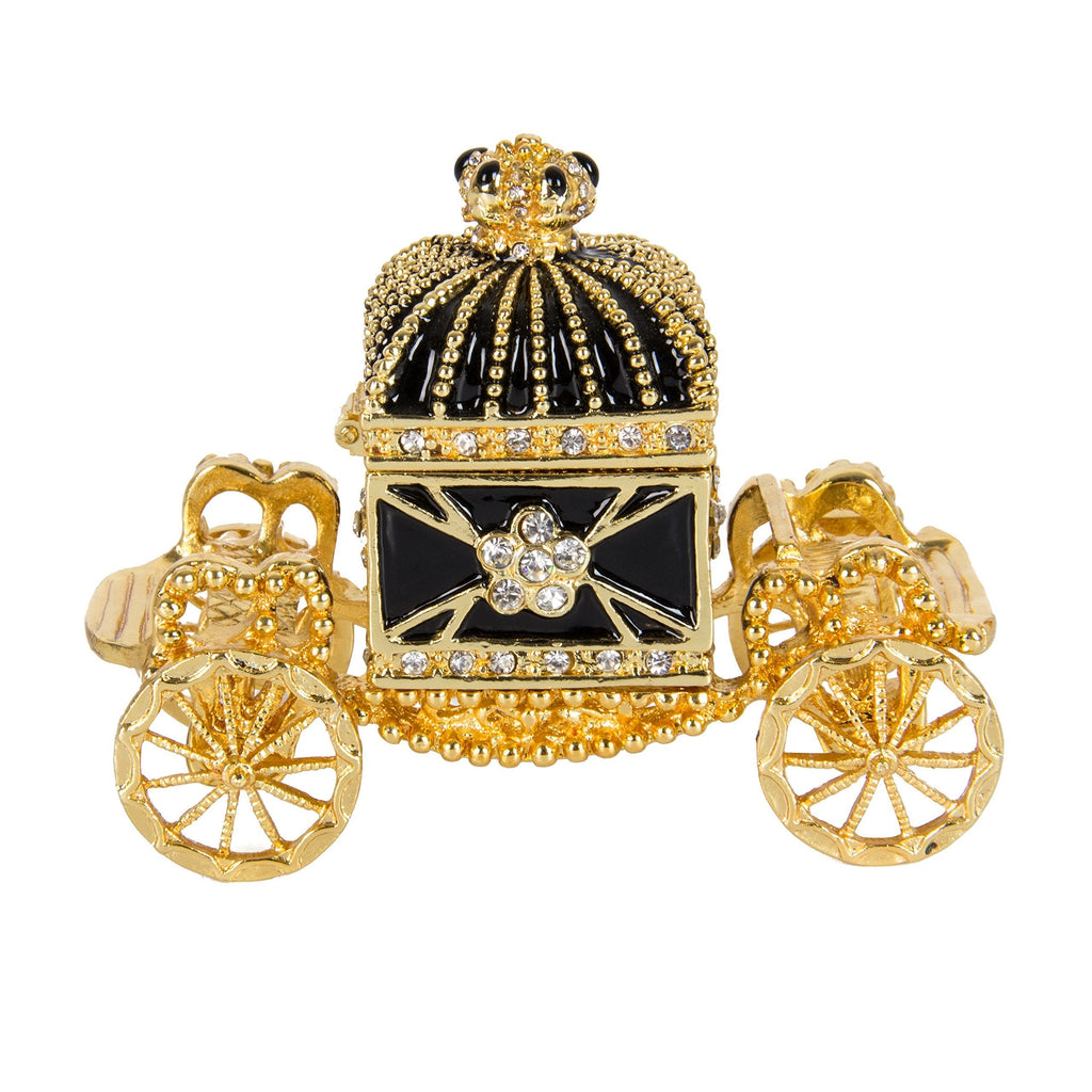 [Australia] - QIFU Hand Painted Enameled Royal Carriage Hinged Jewelry Trinket Box, Unique Gift Home Decor(Gold) Black 