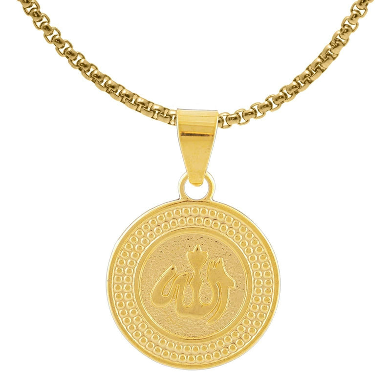 [Australia] - Fusamk Hip Hop Religious 18K Alloy Allah Medallion Tag Pendant Symbol Charm Necklace Plated Gold Allah Medallion 