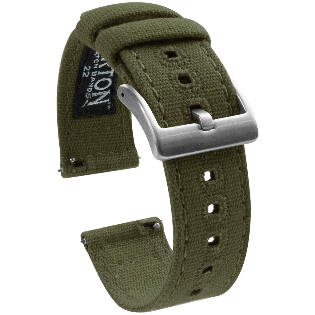 [Australia] - BARTON Canvas Quick Release Watch Band Straps - Choose Color & Width - 18mm, 19mm, 20mm, 21mm, 22mm, 23mm, or 24mm Army Green 