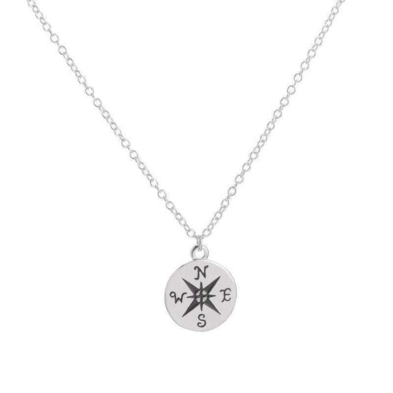 [Australia] - XCFS Sterling Silver Plated Engraved Compass Charm Encouraging Gift Pendant Necklace 