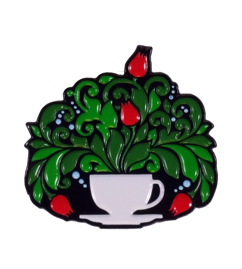 [Australia] - Dark Spark Decals Floral Swirl Tea or Coffee Cup Enamel Lapel Pin for Tea or Coffee Drinkers 