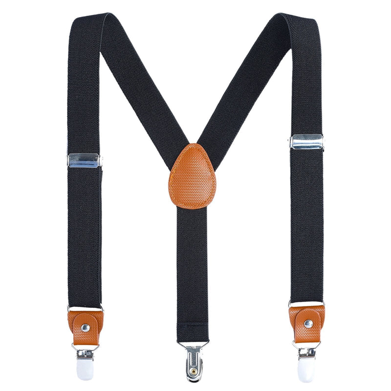 [Australia] - AWAYTR Kids Boys Adults Suspenders - 4 Sizes Sturdy Metal Clips Elastic Adjustable Suspender Black 24 inches (7 Months-3 Years) 