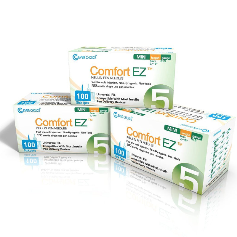 [Australia] - Clever Choice Comfort EZ Insulin Pen Needles 31G 5mm (3/16") 3-Pack (300 Needles) 