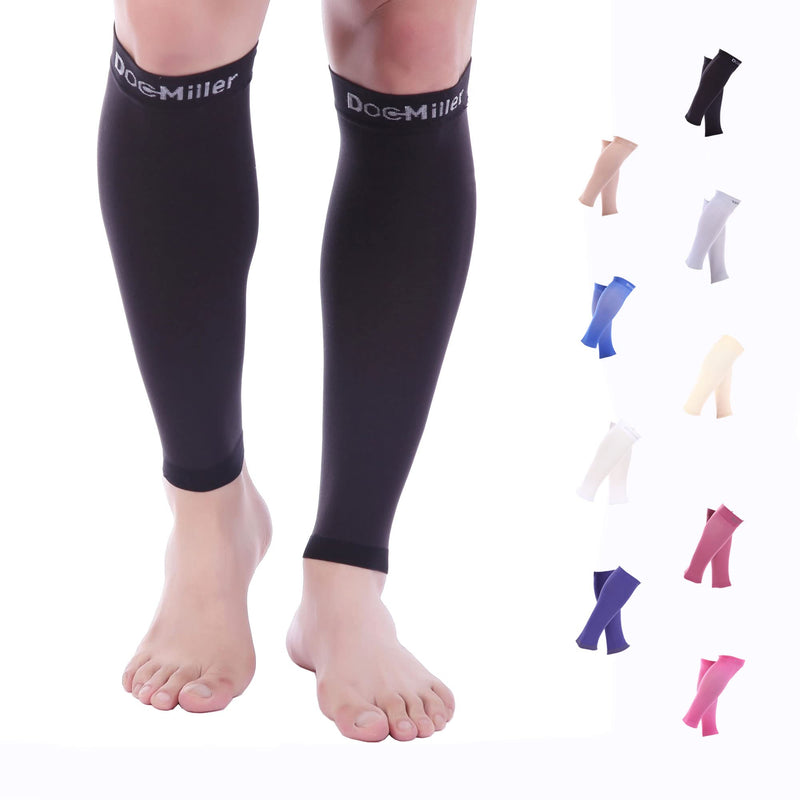 [Australia] - Doc Miller Calf Compression Sleeve Men and Women - 15-20mmHg Shin Splint Compression Sleeve Recover Varicose Veins, Torn Calf and Pain Relief - 1 Pair Calf Sleeves Black Color - Large Size 