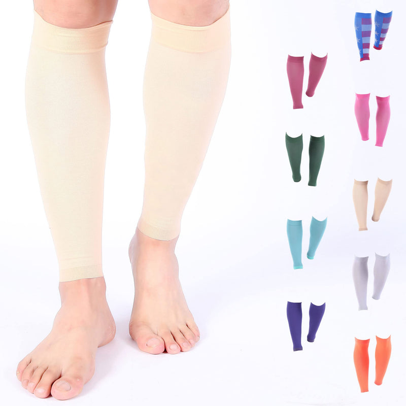 [Australia] - Doc Miller Calf Compression Sleeve Men and Women - 20-30mmHg Shin Splint Compression Sleeve Recover Varicose Veins, Torn Calf and Pain Relief - 1 Pair Calf Sleeves Pale Skin Color - Large Size 