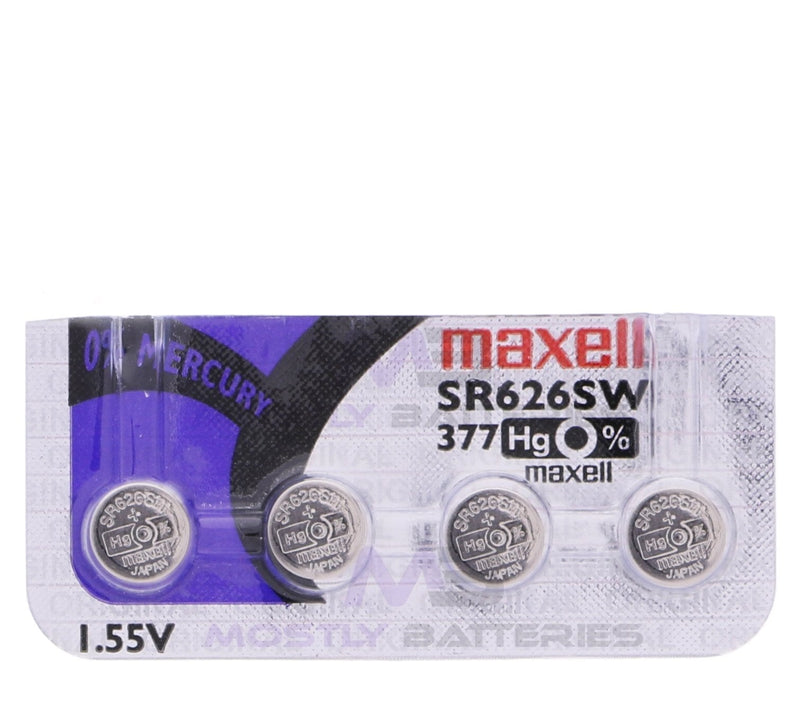 [Australia] - Maxell 377 SR626SW 1.55 Volt Silver Oxide Watch Batteries Factory Hologram (4 Batteries) 
