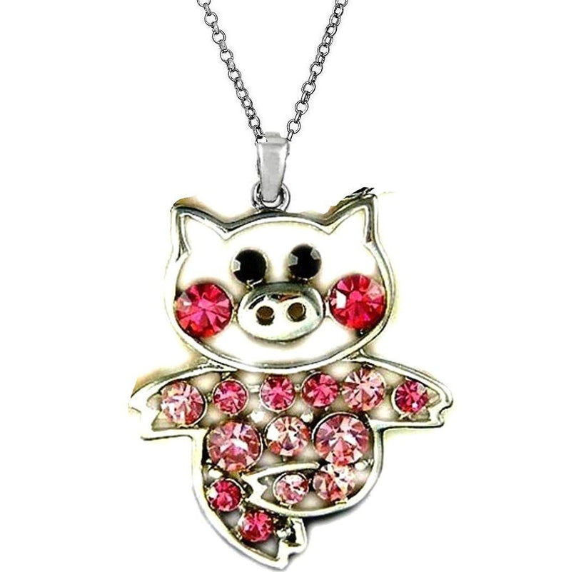 [Australia] - DianaL Boutique Adorable Little Pig Piggy Pendant Necklace Pink and Rose Crystal 18" Stainless Steel Chain Gift Boxed 