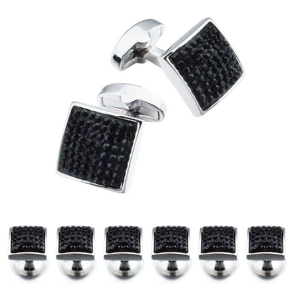 [Australia] - HAWSON Gentlemen's Cufflink for Men with 4/6 pcs Shirt Studs Set, Cuff Links with Tuxedo Shirt Studs for Weddling, Party Black + Cufflinks with 6 pcs Studs 