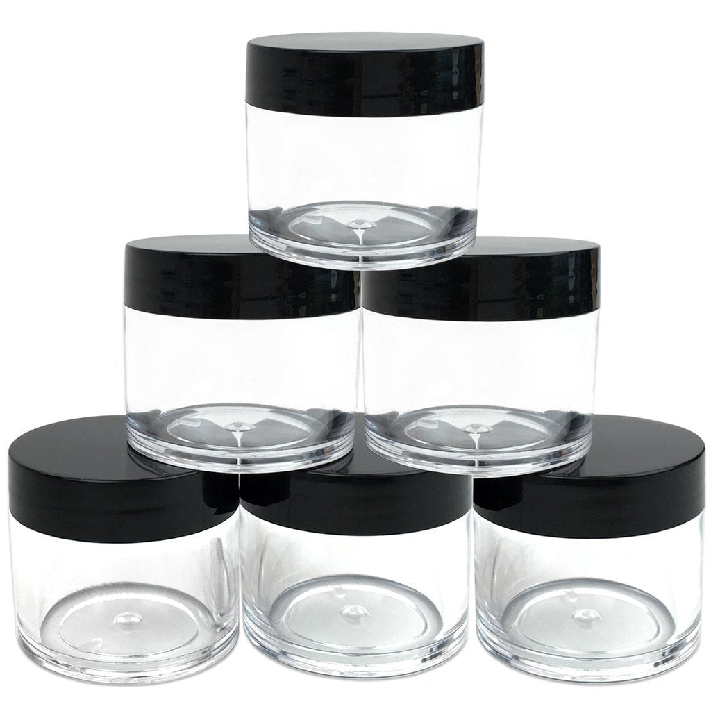 [Australia] - Beauticom 6 Piece 1 oz. USA Acrylic Round Clear Jars with Flat Top Lids for Creams, Lotions, Make Up, Cosmetics, Samples, Herbs, Ointments (6 Pieces Jars + Lids, BLACK) 6 Pieces Jars + Lids 