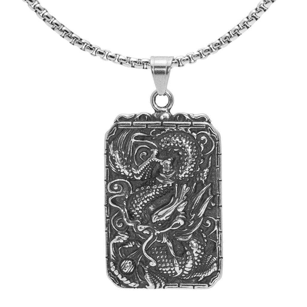 [Australia] - Xusamss Punk Rock Titanium Steel Dragon Dog Tag Pendant Necklace,24" Link Chain 316L Steel Dragon Dog Tag 